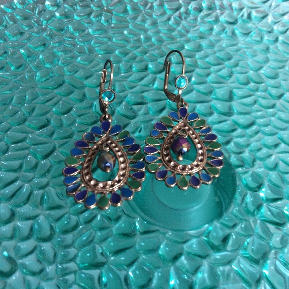 Enamel & Aurora Borealis Bead Fancy Drop  Earrings - Picture 3 of 7